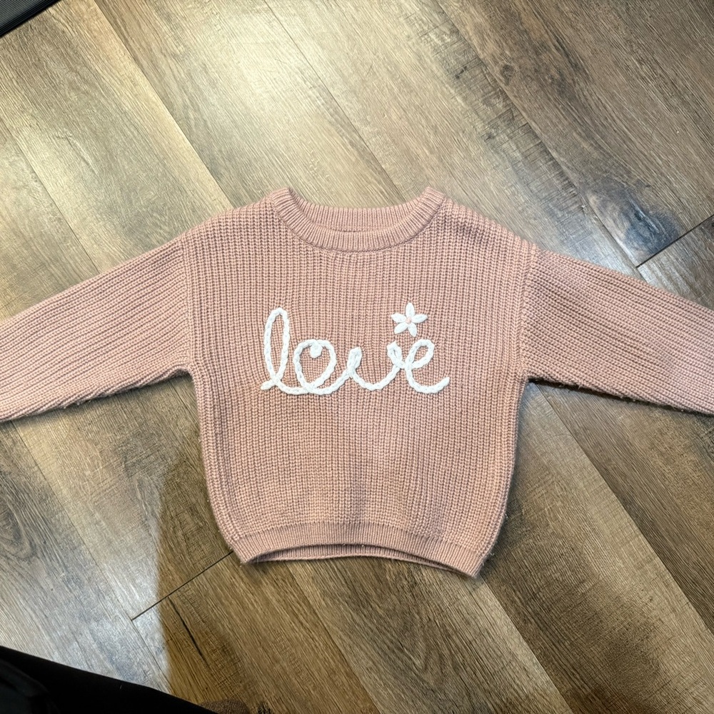 Pink Knit Sweater with 'Love' Embroidery